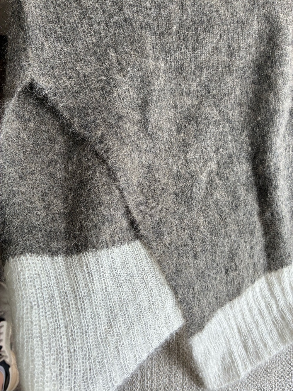 Helmet Lang Sweater Women’s Large Alpaca Wool Gray Cream Colorblock Mohair - Picture 5 of 9